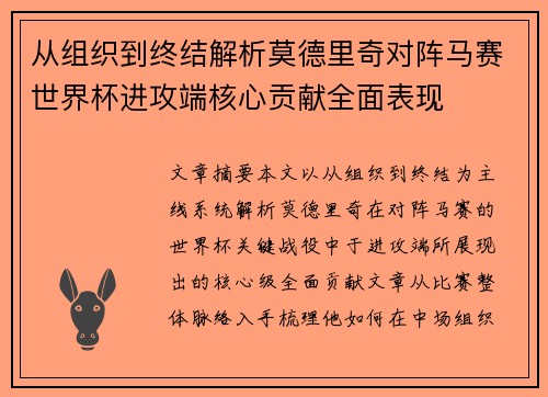 从组织到终结解析莫德里奇对阵马赛世界杯进攻端核心贡献全面表现
